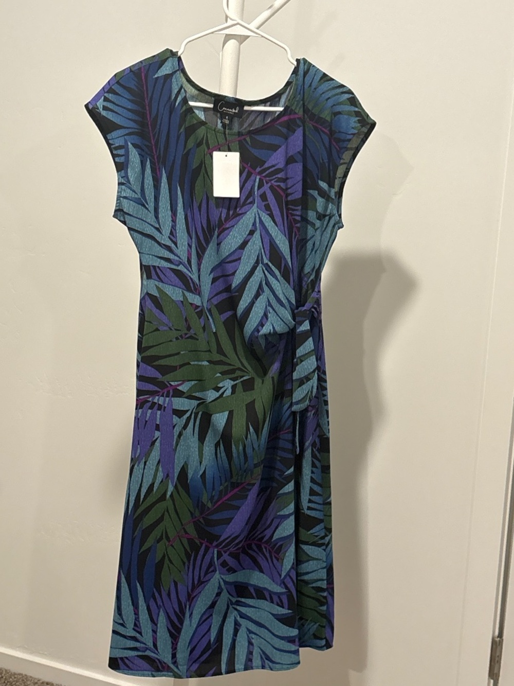 Connected Apparel Green and Blue Pattered Midi Dress Size 8 NWT